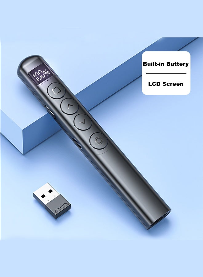 بكومور جهاز تحكم لاسلكي للعرض التقديمي مزود ببطارية ليثيوم مدمجة وشاشة عرض لمستوى البطارية، وجهاز تحكم عن بعد للعروض التقديمية بتردد 2.4 جيجاهرتز لبرامج PowerPoint/PPT/Keynote، ووظيفة توصيل وتشغيل USB لتحريك الشرائح، والتحكم في الارتباطات التشعبية ومستوى الصوت، ومتوافق مع أجهزة Mac/PC - Image 1